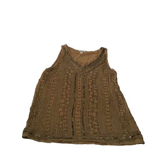 Lucky Brand V Neck Beaded Tank Top Cocoa Size XS - Picture 1 of 7